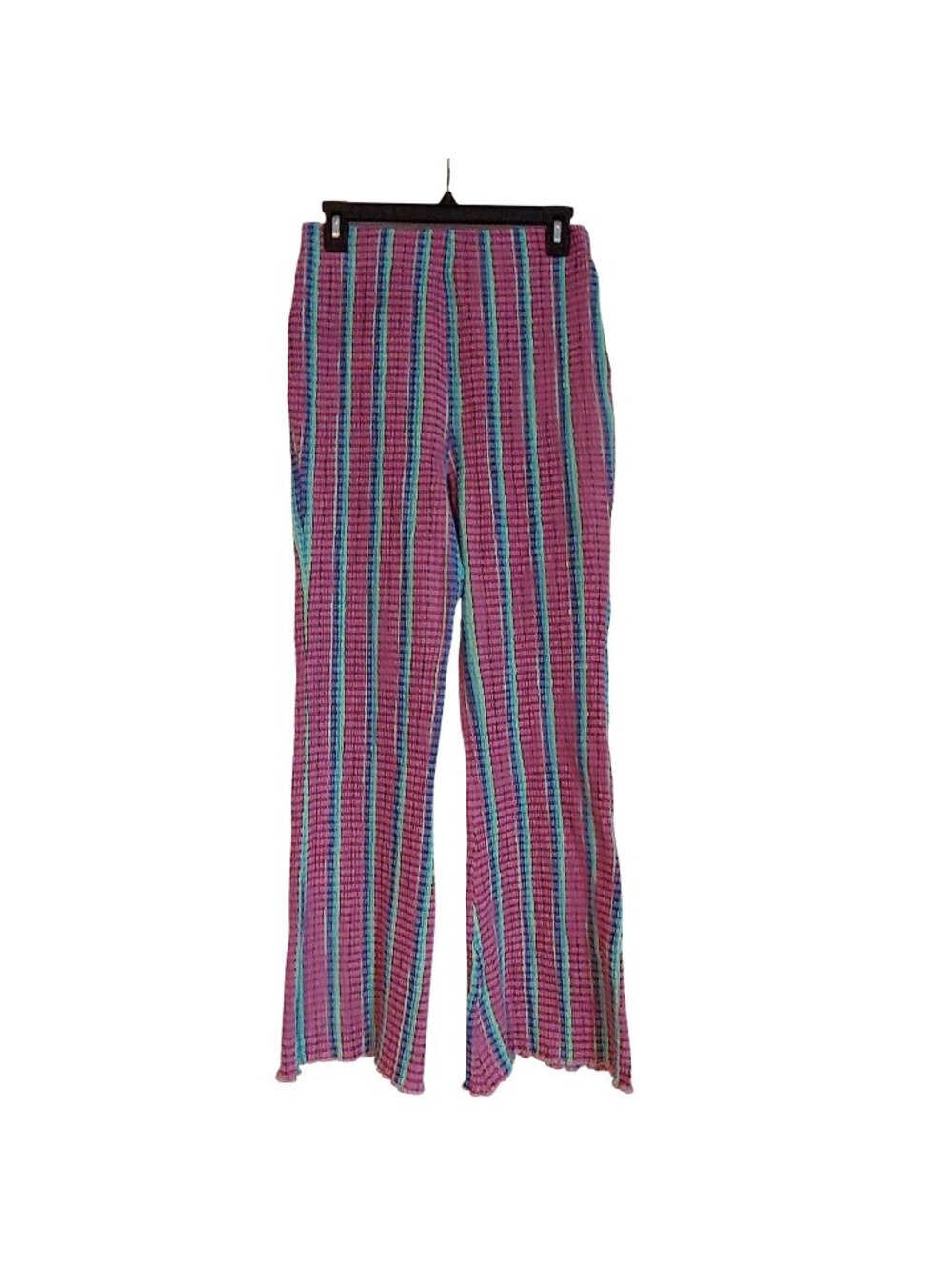 Free People Seersucker Waffle Knit Stretch Stripe Flared Pull-On Pants SP Boho